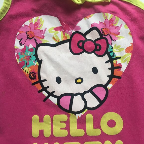 Hello Kitty Girls One Shoulder Ruffle Tank Shirt Size 5 Pink Neon Heart - Picture 7 of 11